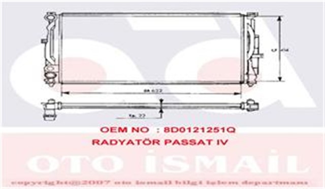 RADYATOR PASSAT - A4 - A6 - SUPERB 1.6 - 1.8 - 2.4 - 1.9TDI - 2.6 - 2.3 VR5 - 2.0 - 2.8 AC KLIMASIZ MEK 632X414X23