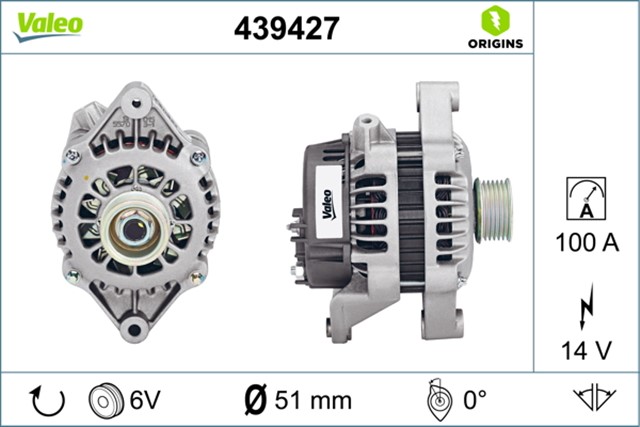 ALTERNATOR 12V 100AH. ASTRA F - G 91 - 98 - VECTRA A - B 88 - 02 1.6I - 1.8I - 2.0 - CORSA B 93 - 00 1.4I - 1.6I