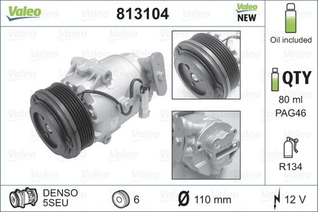 KLIMA KOMPRESORU FIAT DOBLO 10 FIORINO 07 GRANDE PUNTO 05 13 LINEA 07 CORSA D 06 14 ALFA MITO 09 18 1.3 MTJ 1.7 CDTI 12V 6 KANAL 110MM