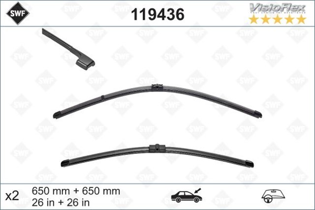 SWF VISIOFLEX FLAT BLADE X2 650 650 MM VOLKSWAGEN TOUAREG I 02/2002 09/2007 ; PORSCHE CAYENNE