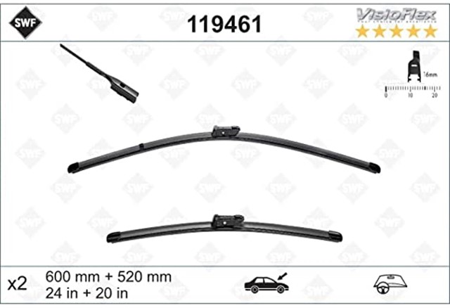 SWF VISIOFLEX FLAT BLADE X2 650 520 MM AUDI TT ROADSTER COUPE 10/2014 . TT ROADSTER CABRIOLE
