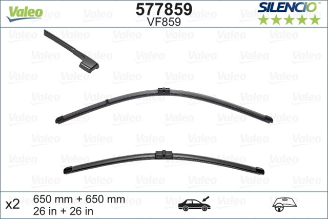 VALEO SILENCIO X - TRM FLAT BLADE VM859 X2 650 650 MM VOLKSWAGEN TOUAREG I 02/2002 09/2007 ; PORS