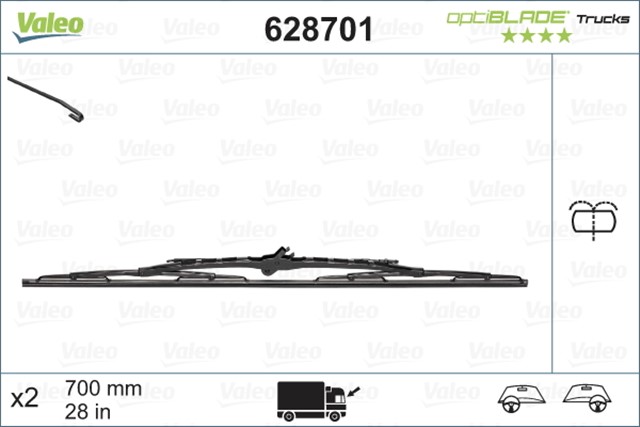 VALEO OPTIBLADE X1 700 MM SU FISKIYELI MERCEDES - BENZ ACTROS MP4 EURO 5 / EURO 6 10/11 . AN