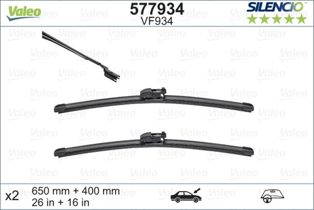 VALEO SILENCIO X - TRM FLAT BLADE VF934 X2 650 400 MM TOYOTA CH - R 11/16 ; LEXUS NX 09/14