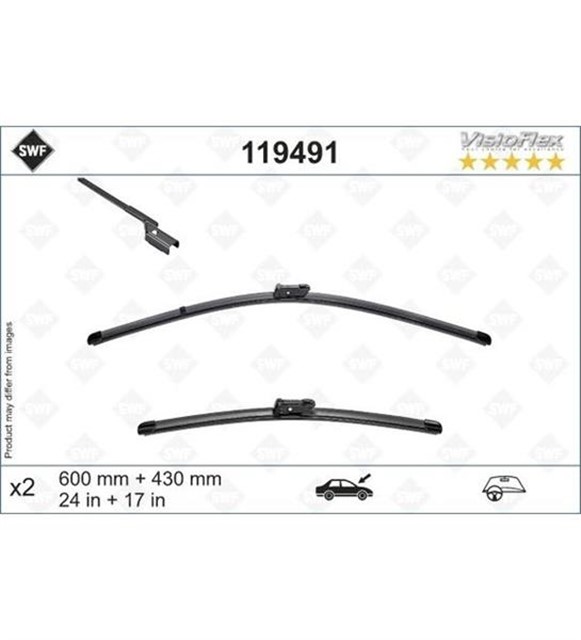 SWF VISIOFLEX FLAT BLADE X2 600 430 MM PEUGEOT RIFTER 18 BERLINGO 18 COMBO MPV 18