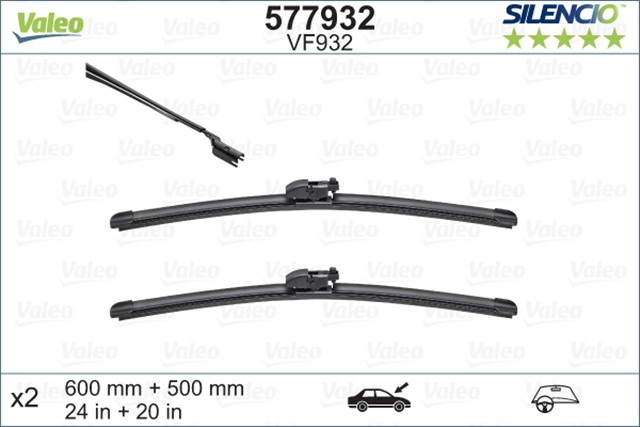 SILENCIO VF932 X2 600 500MM ON LAND ROVER SILENCIO X - TRM FLAT BLADE MUZ TIPI SILECEK BINEK