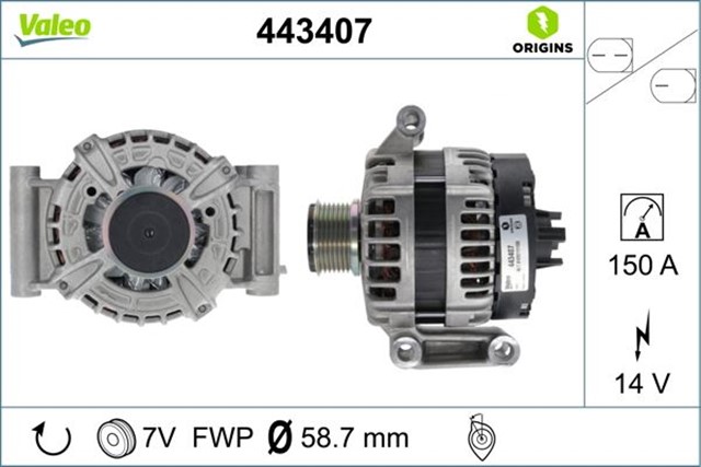 ALTERNATOR 12V 150A TRANSIT V348 - V347 2.2 TDCI 11 14 TRANSIT V363 14 17 RANGER 2.2 TKE 11
