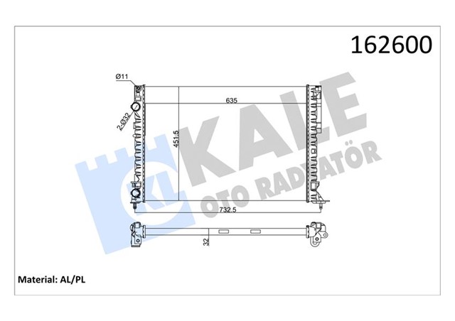 RADYATOR LGN 97 - 01 - ESPACE III 99 - 02 1.6 - 1.8 - 2.0 - 1.9D KLIMASIZ MEK 635X425X18 2 SIRA AL PL