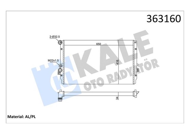 BRAZING VERSIYONU KL351905 VOLKSWAGEN GOLF IV BORA - SEAT LEON TOLEDO II 1.9TDI 00 AT/MT MEKA NIK 650X416X34 SU RADYATORU