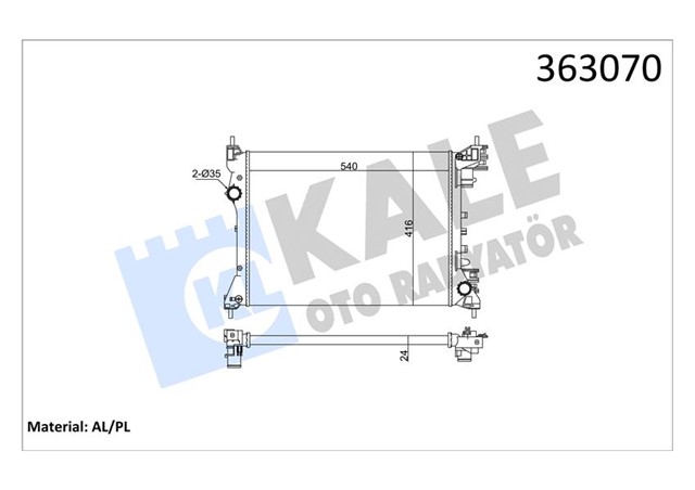 BRAZING VERSIYONU KL351280 FIAT DOBLO 152.263 - OPEL COMBO - ALF ROMEO MITO 10 AC/NAC MT ME KANIK 540X416X24 SU RADYATORU