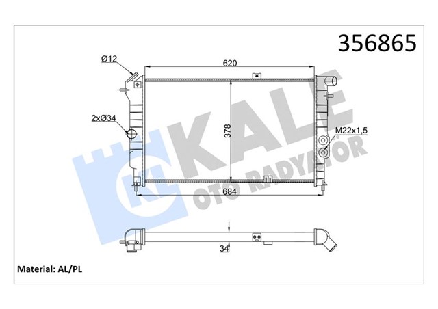SU RADYATORU OPEL VECTRA A 1.6I 2.0I 2.0I 16V 1.7D 90 - 95 CALIBRA A 2.0I 94 - 97 MT AC NAC MEKANIK 620X378X34 90443463 - 90443466
