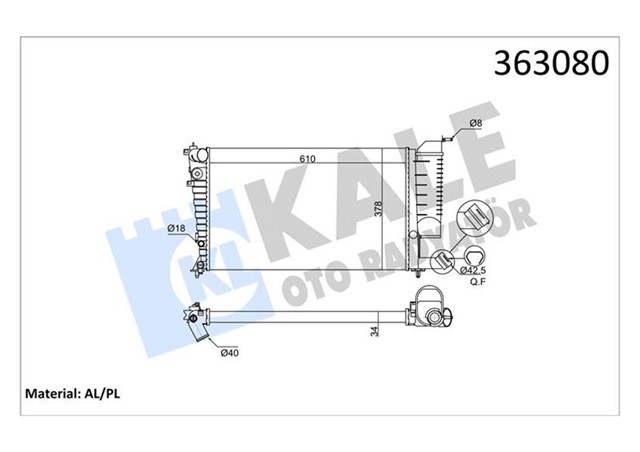 BRAZING VERSIYONU KL351875 PEUGEOT 306 7B.N3.N5 - CITROEN XSARA ZX 1.8I 93 02 AC AT/MT MEKANI K 610X378X34 SU RADYATORU