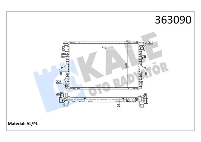 BRAZING VERSIYONU KL354000 VOLKSWAGEN TRANSPORTER V MULTIVAN V 2.5TDI 03 09 AT/MT AC/NAC MEKA NIK 713X470X34 SU RADYATORU