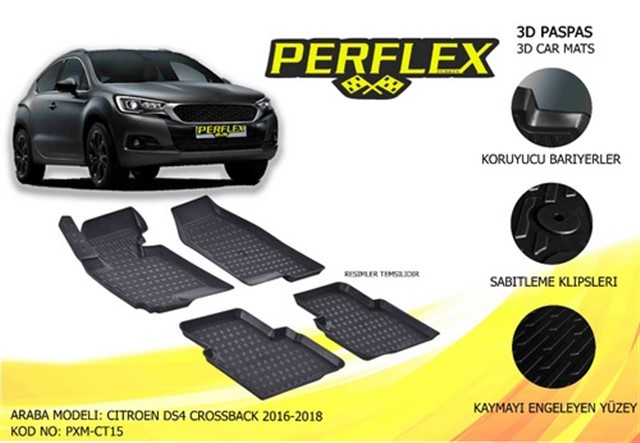 PXM - CT15 PERFLEX 3D X - MAT HAVUZLU PASPAS SIYAH CITROEN DS4 CROSSBACK 2016 - 2018 3D X - MAT 5 PCS