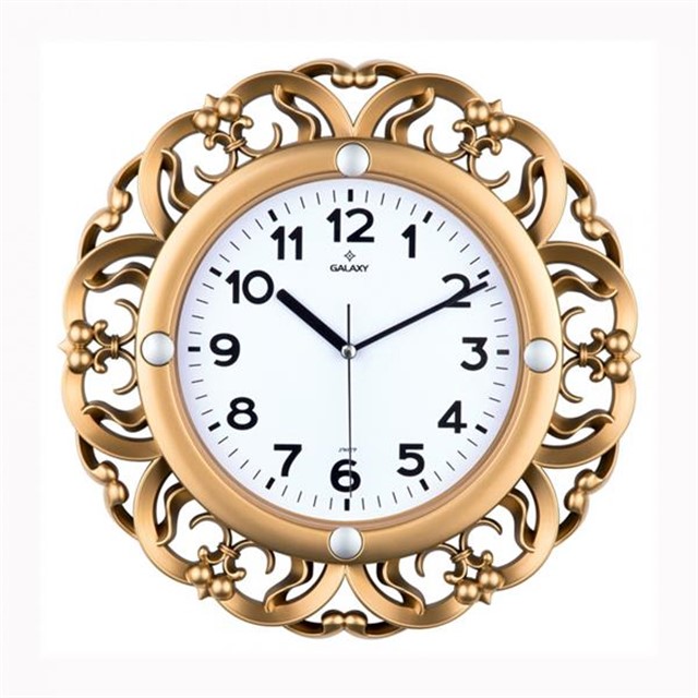 DUVAR SAATI ALTIN SARISI CERCEVE CAP:35CM PVC KADRAN SESSIZ AKAR MAKINE MINERAL CAM AKRILIK BOYALI 2 RENK ABS KASA KADRAN BASKI ALANI: 150MM KADRAN OLCUSU: 240MM