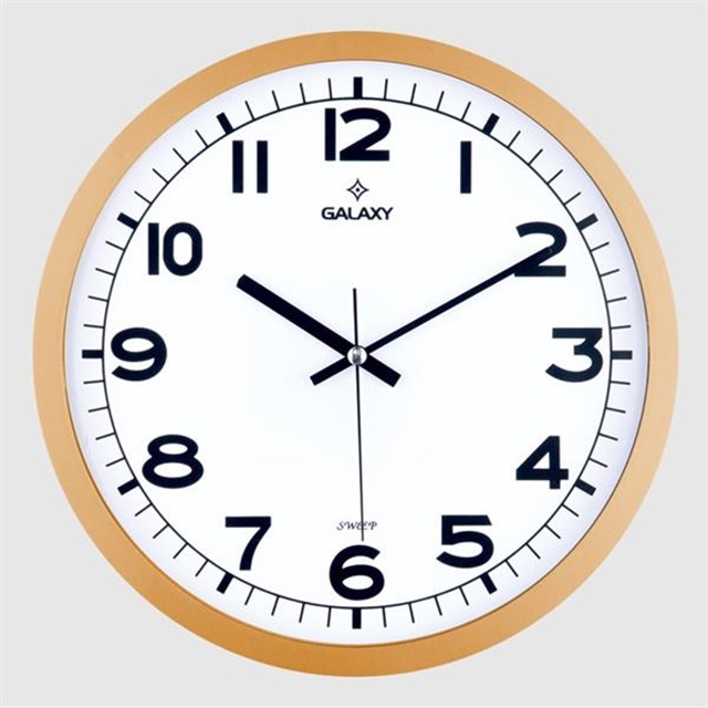 DUVAR SAATI ALTIN SARISI CERCEVE CAP:29.5CM AKRILIK BOYALI ABS CERCEVE MINERAL CAM SESSIZ AKAR MAKINE