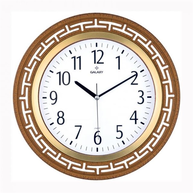 DUVAR SAATI KAHVERENGI CERCEVE CAP:34.4CM AKRILIK BOYALI 2 RENK ABS KASA MINERAL CAM SESSIZ AKAR MAKINE PVC KADRAN KADRAN OLCUSU: 240MM KADRAN BASKI ALANI:150MM