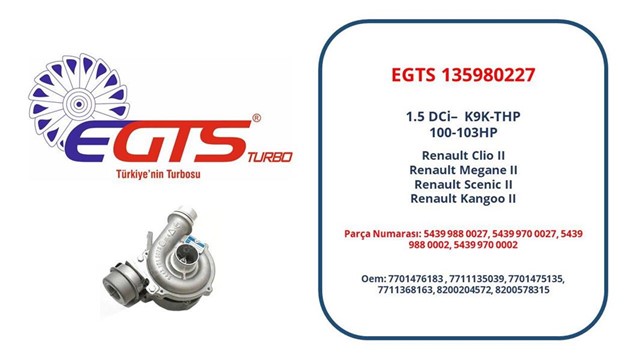 TURBO KOMPLE CLIO II 1.5 DCI 01/04 - MGN II 1.5 DCI 02/04 - SCENIC II 1.5 DCI 04/04 101 BG