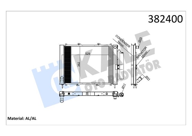 RADYATOR KONDENSER KNG 1.9 DCI 03 MEK AC AL/AL 595X377X40