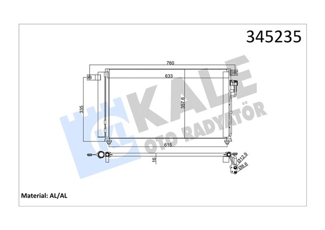 KLIMA KONDENSERI KIA RIO 1.4 - 1.6 05 625X360X16 OTO. - MEK. AL/AL