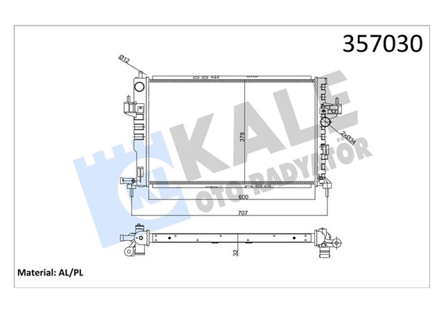 SU RADYATOR CORSA C - COMBO C 1.7 Y17DT - Y17DTL AC KLIMASIZ MEK 540X375X26