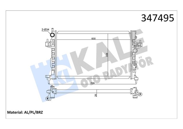 SU RADYATORU OPEL CORSA C - COMBO - TIGRA 1.3 1.7 CDTI 03 MT AC BRAZING 600X348X26 13100381 - 24466780 - 93177424 - 93177593
