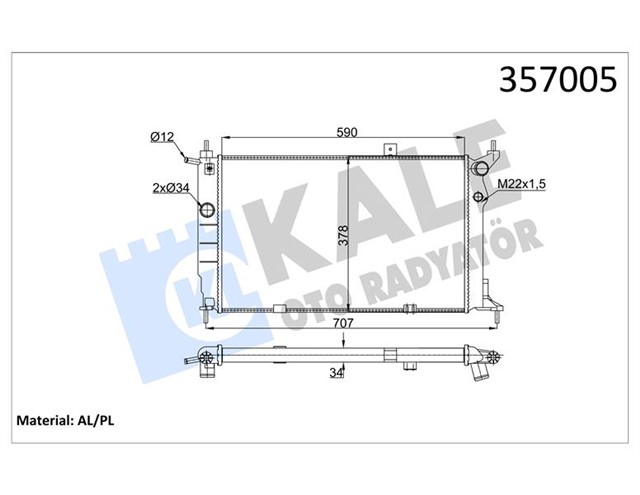 SU RADYATORU OPEL ASTRA F 1.4I 1.6I 1.8I 2.0I 91 MT AC MEKANIK 590X378X34