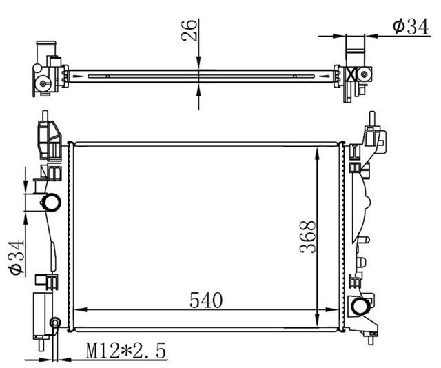 RADYATOR BRAZING CAPRAZ MUSURLU CORSA D - GRANDE PUNTO 1.2 - 1.2 LPG - 1.4 - 1.4 LPG 10 540X368X26