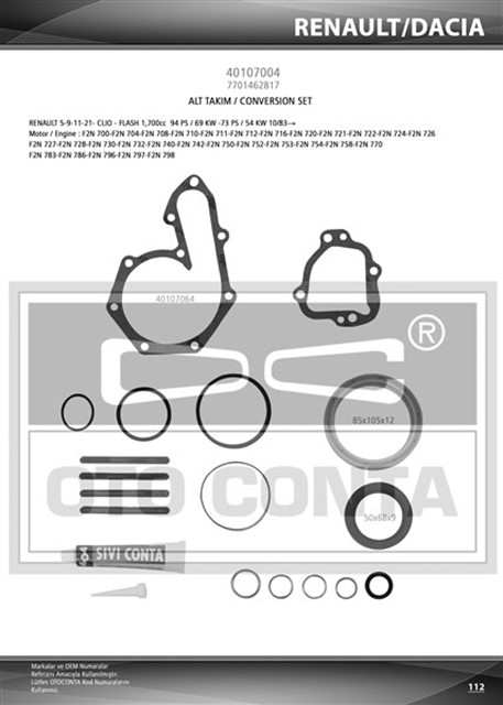 ALT TAKIM CONTASI R11 FLASH 1700CC - R9 DZL - EXP KECELI SIVI CONTALI