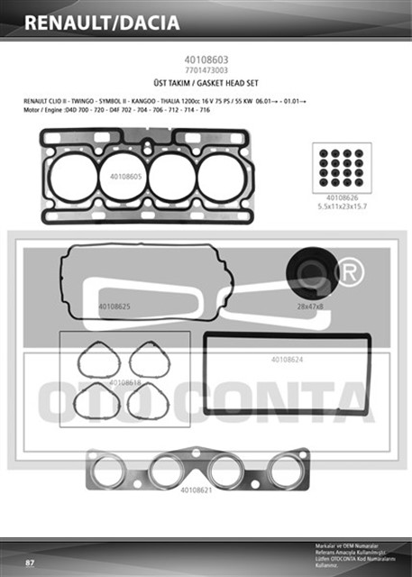 UST TAKIM CONTA KECELI CLIO II - TWNG 1.2 16V D4D 700/720 - D4F 702/704