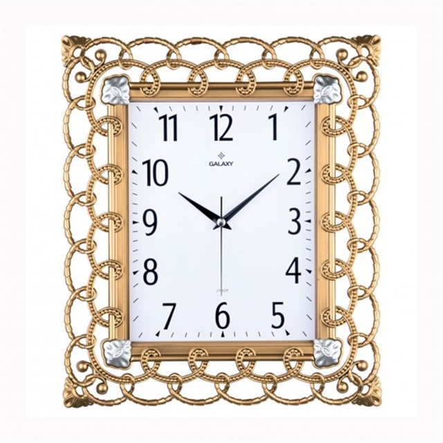 DUVAR SAATI ALTIN SARISI CERCEVE CAP:32.3CMX 37.5CM PVC KADRAN SESSIZ AKAR MAKINE MINERAL CAM AKRILIK BOYALI 2 RENK ABS KASA KADRAN BASKI ALANI: 105X170MM KADRAN OLCUSU: 190X241MM