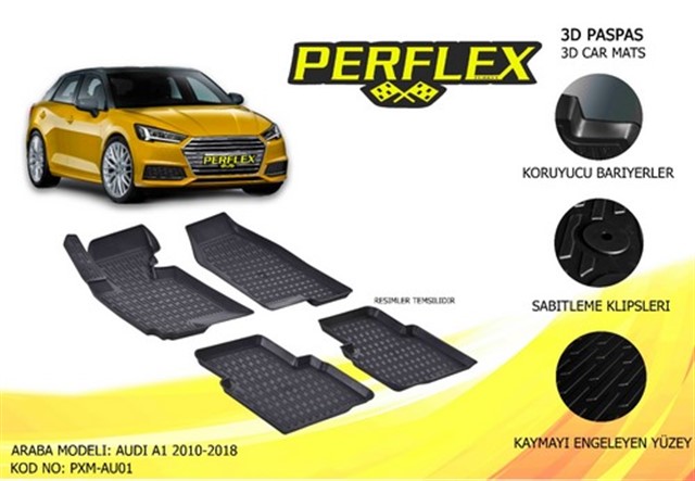 PERFLEX 3D X - MAT HAVUZLU PASPAS CESITLERI SIYAH AUDI A1 2010 - 2018 3D X - MAT 5 PCS