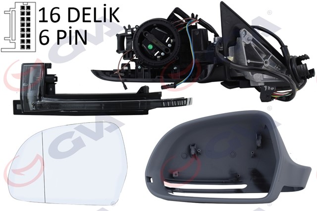 DIS DIKIZ AYNASI SOL A4 08 ELEKTRIKLI ISITMALI ASTARLI ASFERIK 6 FIS VM - 018EHPAL