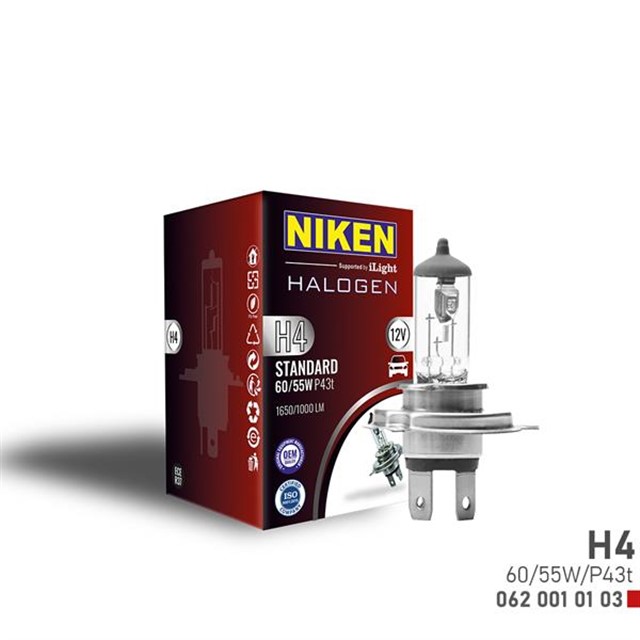 NIKEN H4 60W/55W HALOJEN AMPUL P43T 12V