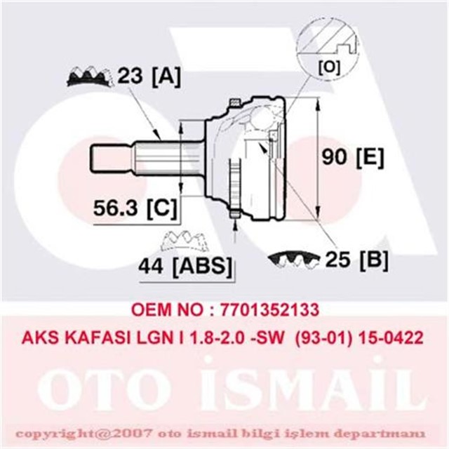 AKS KAFASI DIS LGN I 1.8 - 2.0 - 2.2D - 2.2DT 93 - 01 - MGN SCENIC 1.9DTI 97 - 99 - SCENIC I 1.9DTI 99 - 03