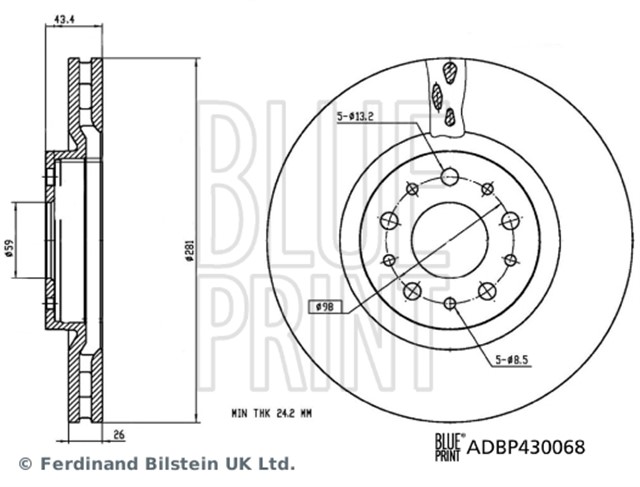 ON FREN AYNASI DISK FIAT EGEA 16 1.0 1.3 MTJ 1.4 1.5 1.6 MTJ 5 BIJON DIS:284MM K:24MM