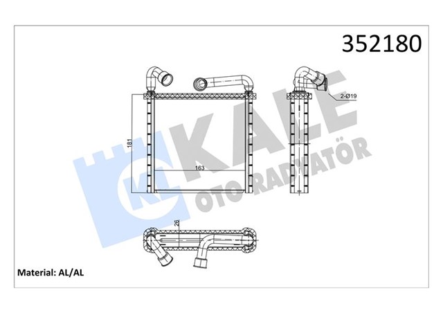 KALORIFER RADYATORU GOLF 7 - PASSAT - TIGUAN - CRAFTER - OCTAVIA - SUPERB - ATECA - Q3 13 164X167X26