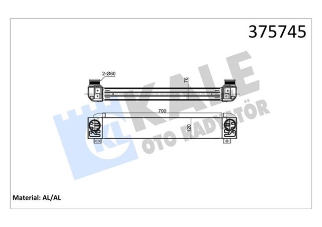 TURBO RADYATORU INTERCOOLER PEUGEOT 308 1.6THP 07 - 13 RCZ 1 - 6THP 10 CITROEN DS4 - DS5 1 - 6THP 11 BRAZING AL 700X120X76
