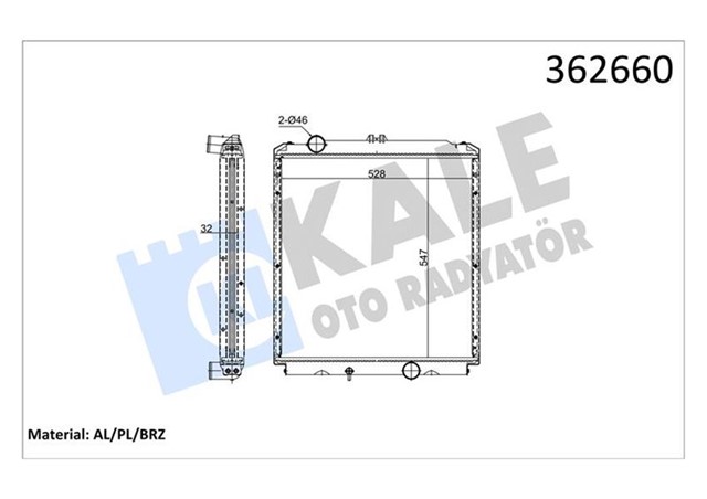 SU RADYATORU BAKIR VERSIYONU KL122200 MITSUBISHI CANTER 659 5.0 94 - 97 BRAZING 547X528X32