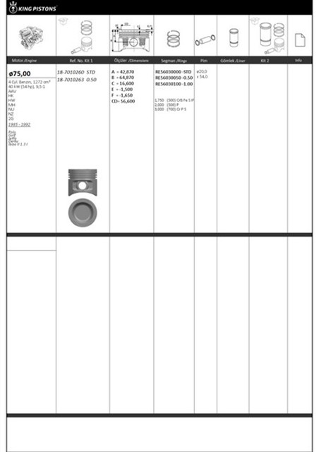 PISTON SEGMAN 1 RIKEN SEG. 0.50 75 050 UST OLCU VW AAV - HK - HW - MH - NU - NZ - 2G POLO GOLF JETTA DERBY IBIZA II 1.3 I 029 73 02 029 73 02 - 297302