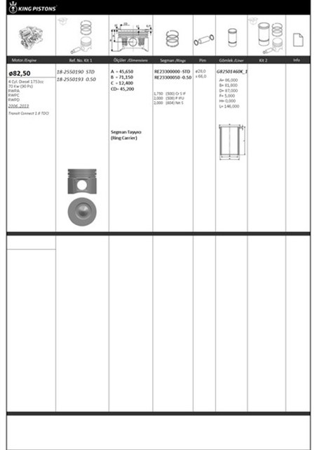 PISTON SEGMAN 1 RIKEN SEG. 0.50 82.5 050 UST OLCU FORD RWPA - RWPC - RWPD TRANSIT CONNECT 1.8 TDCI 87 - 72707 - 050 87 - 72707 - 050 - 8772707050000G