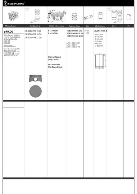 PISTON SEGMAN 1 RIKEN SEG. STD 79 OPEL - SAAB A 16 LET - Z 16 LET CORSA D - ASTRA H - J INSIGNA - SAAB A 16LTE - Z16LET 87 - 71670 - STD - 8771670STD000G - 87 - 71670 STD