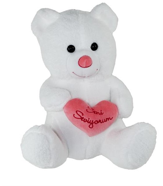 45 CM BEYAZ KALPLI AYI OYUNCAK AYI PELUS