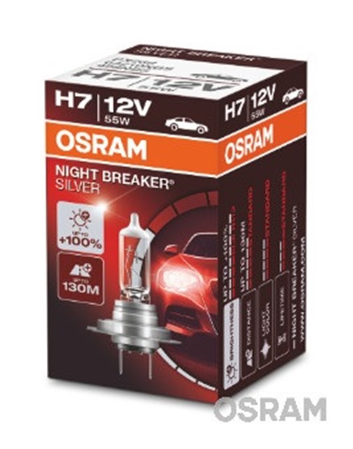 AMPUL 12V H7 55W NIGHT BREAKER SILVER NBS SERISI 100 GUCLU ISIK IKILI AMBALAJ
