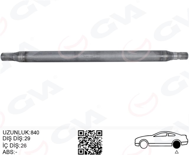 AKS MILI ARKA SOL INCE KISA 840MM MERCEDES SPRINTER B906 . VW CRAFTER 30 - 35 - 50 Z:26 - 29