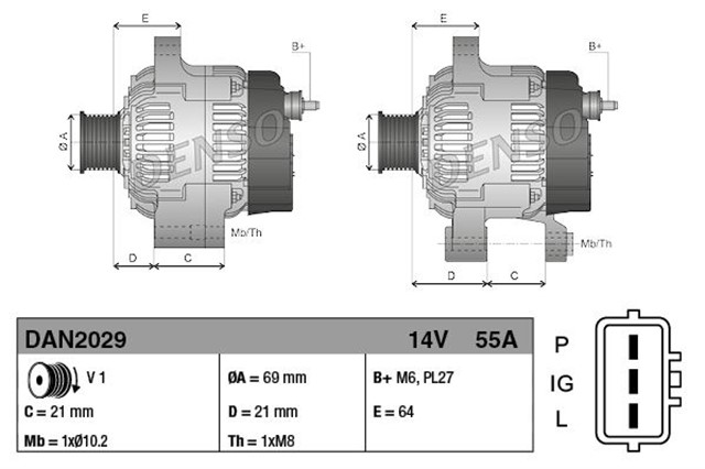ALTERNATOR DAN2029 ALT G3B 14V 55A