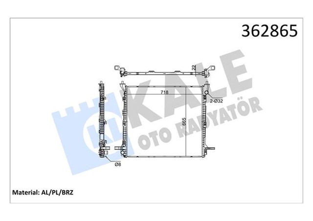 SU RADYATORU VOLKSWAGEN CRAFTER 50 SY SZ 2.0TDI 18 GRAND CALIFORNIA - MAN TGE 2.0TDI 18 BRAZING 718X665X22