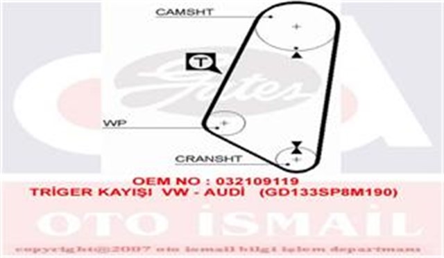 TRIGER KAYISI 133X190 VW GOLF 1.6 16V 91 - 94 SEAT CORDOBA 93 - 96 IBIZA 93 - 94 1.6 8V CT732