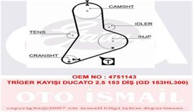 TRIGER KAYISI 153X300 DUCATO 2.4TD 8V 81 - 90 MASTER 2.5D 8V 89 - 98 IVECO DAILY CT622
