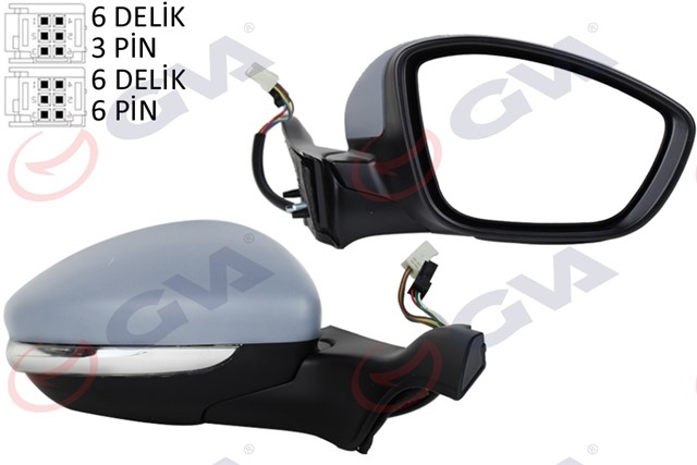 DIS DIKIZ AYNASI SAG P2008 - P208 13 ELEKTRIKLI ISITMALI SINYALLI SENSORLU ASTARLI KONVEKS VM - 509EHPSR